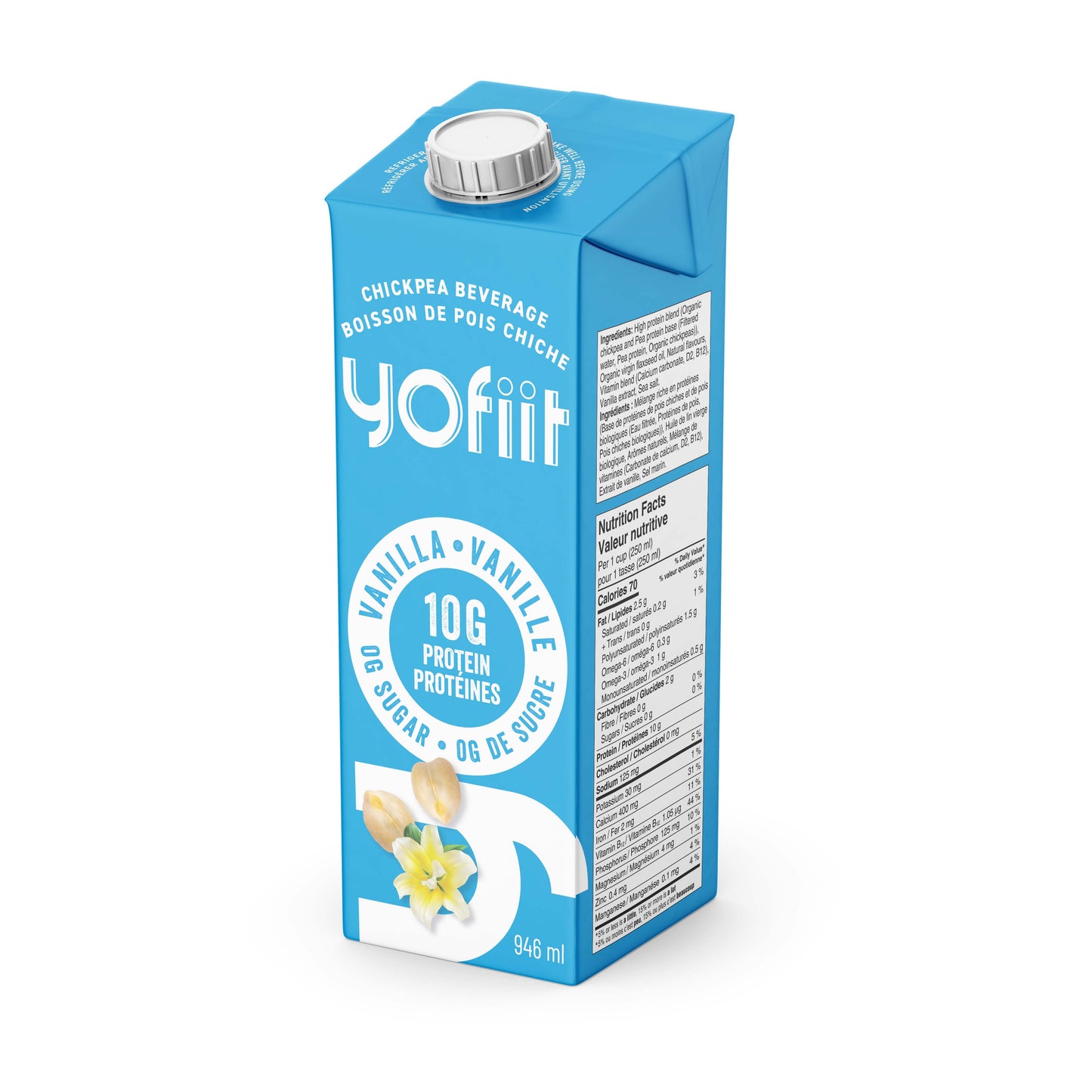 Yofiit - Lait de pois chiche riche en protéines w. lin (vanille)-12 cartons